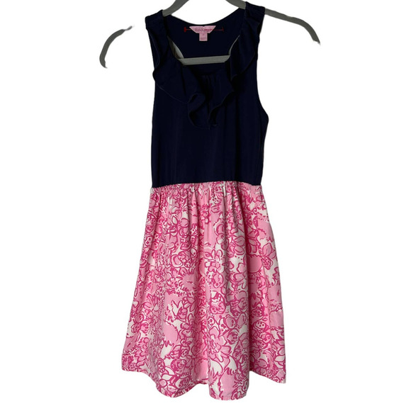 Lilly Pulitzer Girls Dress Size 12 with Blue Top and Pink and White Floral Skirt - Picture 1 of 5